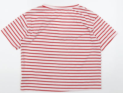 SheIn Womens Red Striped Cotton Basic T-Shirt Size M V-Neck