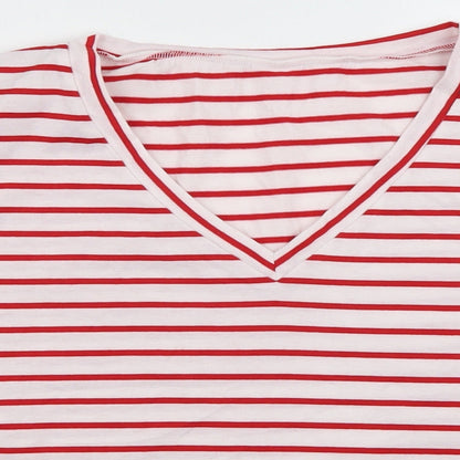 SheIn Womens Red Striped Cotton Basic T-Shirt Size M V-Neck