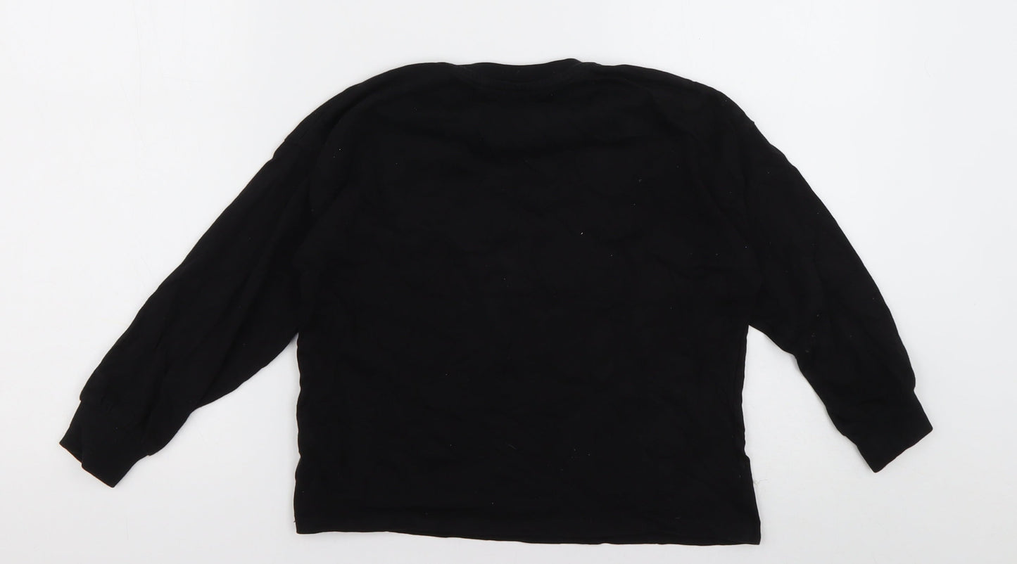 NEXT Girls Black  Cotton Basic Casual Size 7 Years Crew Neck Pullover - Reindeer