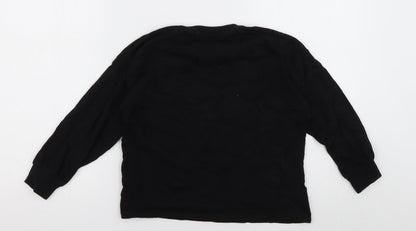 NEXT Girls Black  Cotton Basic Casual Size 7 Years Crew Neck Pullover - Reindeer