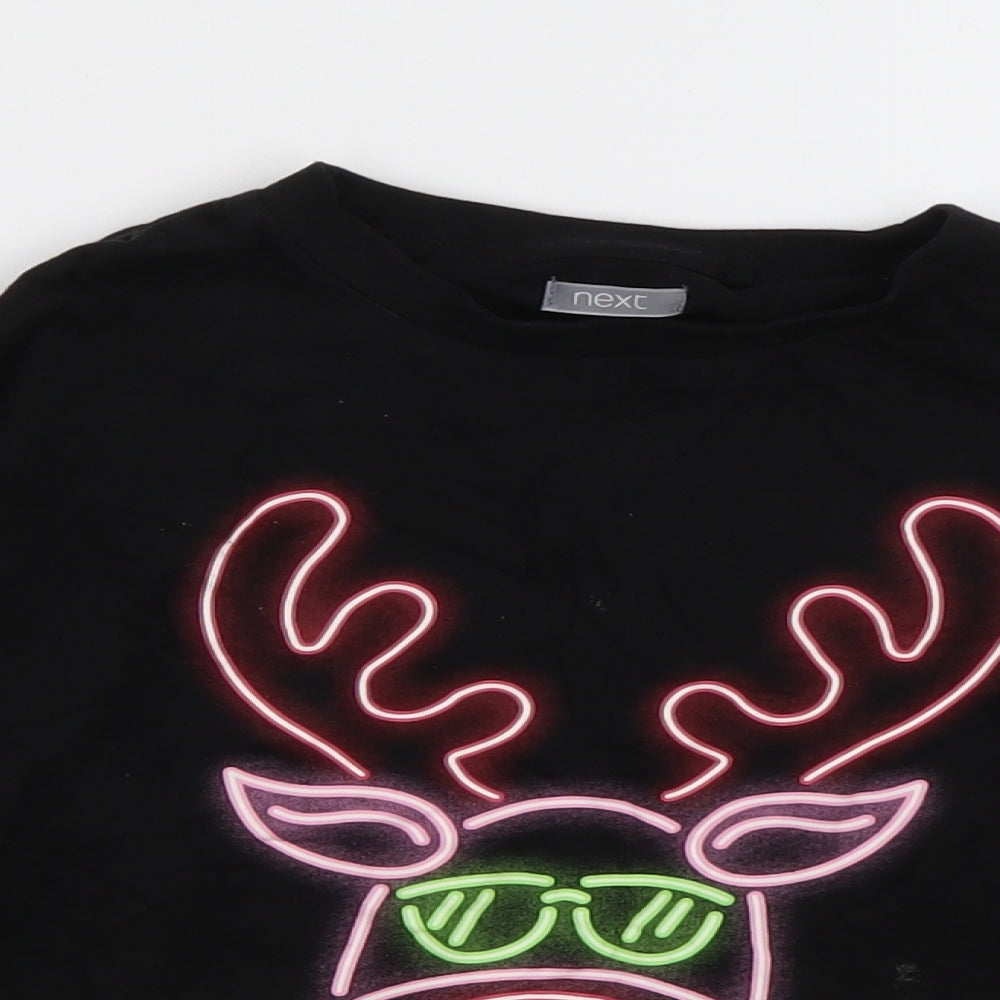 NEXT Girls Black  Cotton Basic Casual Size 7 Years Crew Neck Pullover - Reindeer