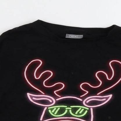 NEXT Girls Black  Cotton Basic Casual Size 7 Years Crew Neck Pullover - Reindeer