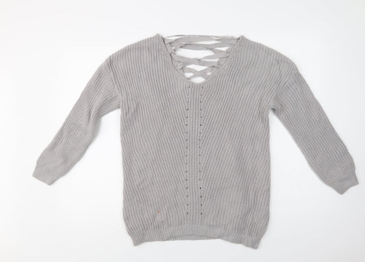 Primark Womens Grey V-Neck  Acrylic Pullover Jumper Size 8