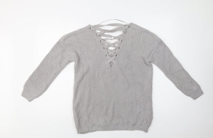 Primark Womens Grey V-Neck  Acrylic Pullover Jumper Size 8