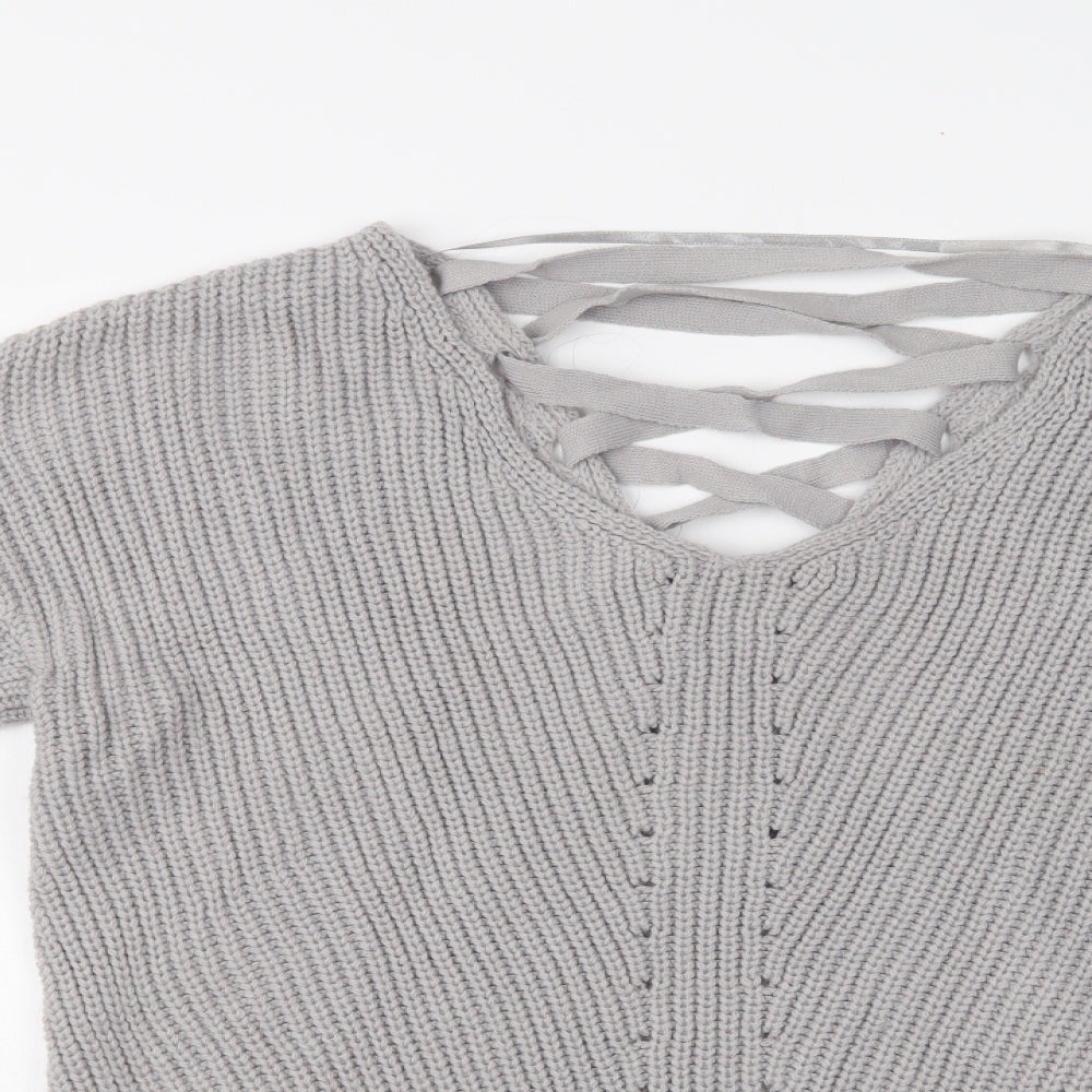 Primark Womens Grey V-Neck  Acrylic Pullover Jumper Size 8