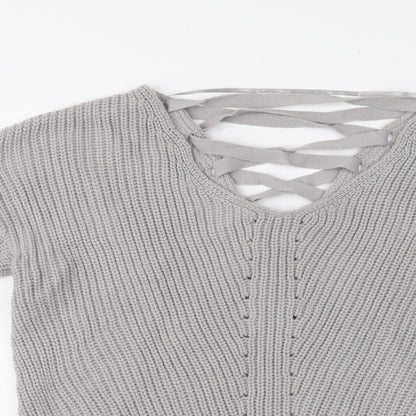 Primark Womens Grey V-Neck  Acrylic Pullover Jumper Size 8