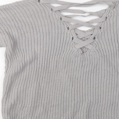 Primark Womens Grey V-Neck  Acrylic Pullover Jumper Size 8