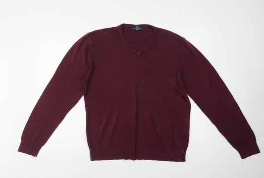 M&S Mens Purple V-Neck  Acrylic Pullover Jumper Size L