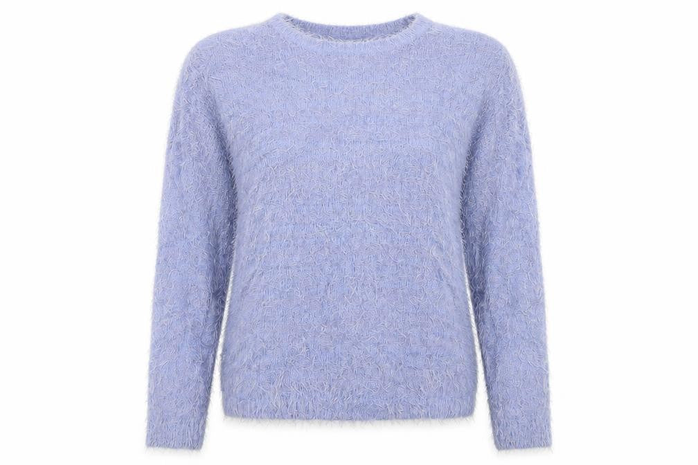 Front view of Peacocks women’s blue boat neck nylon jumper, size L