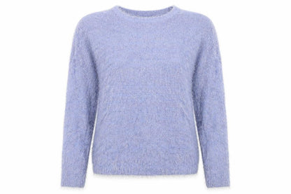 Front view of Peacocks women’s blue boat neck nylon jumper, size L