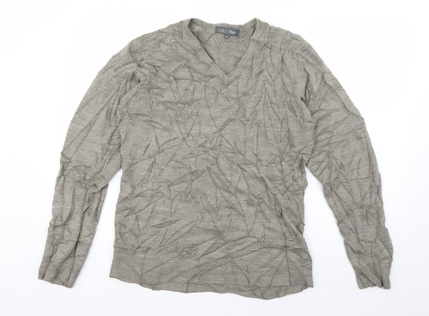 Marks and Spencer Mens Grey V-Neck  Acrylic Pullover Jumper Size M