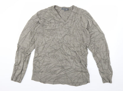 Marks and Spencer Mens Grey V-Neck  Acrylic Pullover Jumper Size M