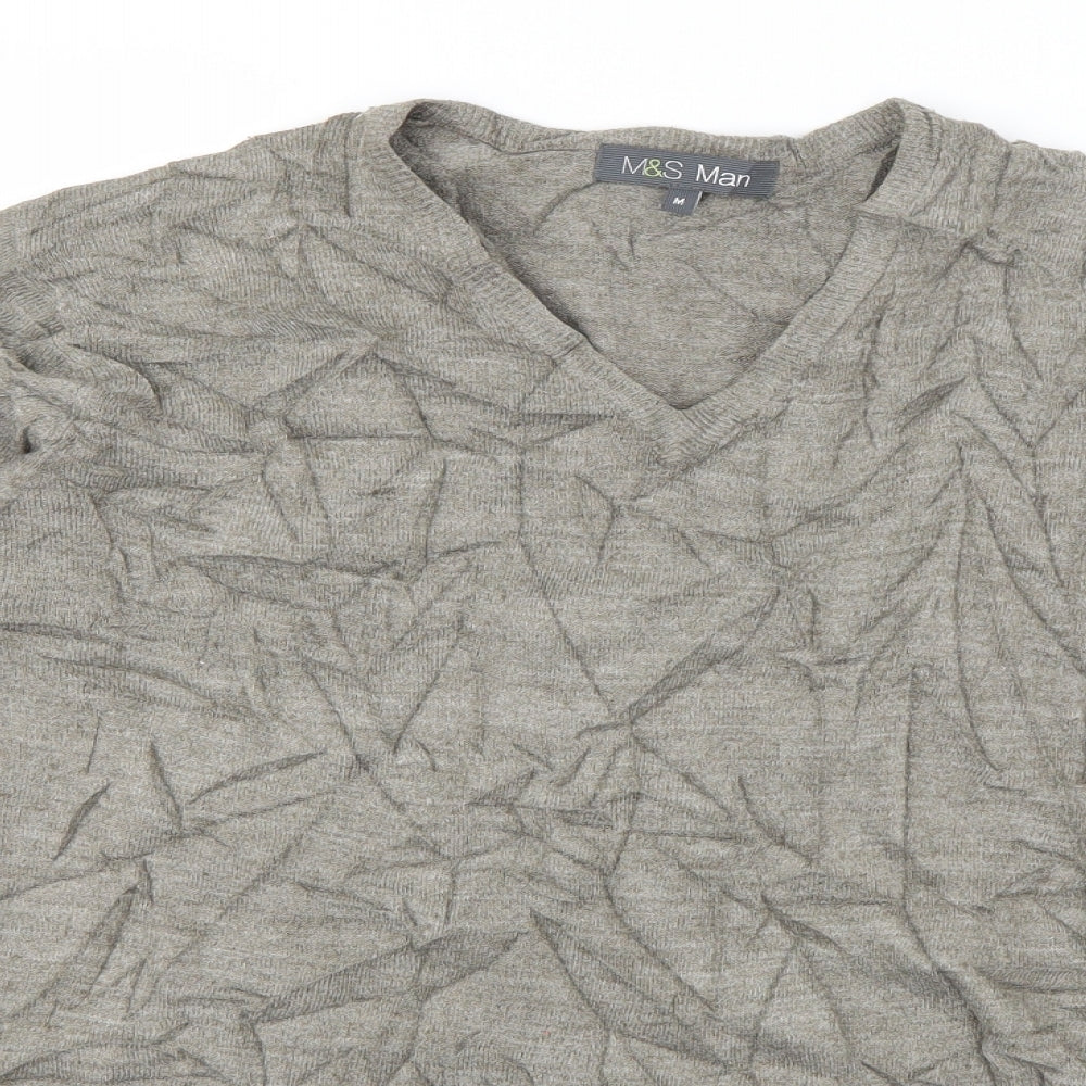 Marks and Spencer Mens Grey V-Neck  Acrylic Pullover Jumper Size M