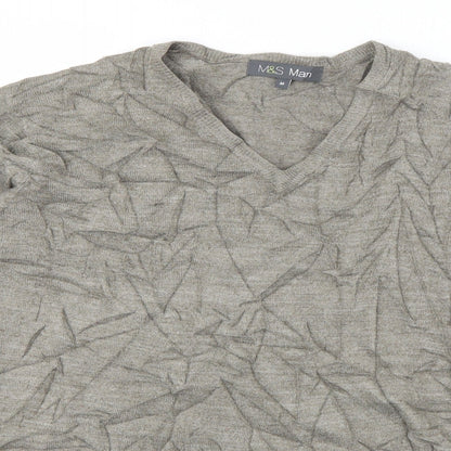 Marks and Spencer Mens Grey V-Neck  Acrylic Pullover Jumper Size M