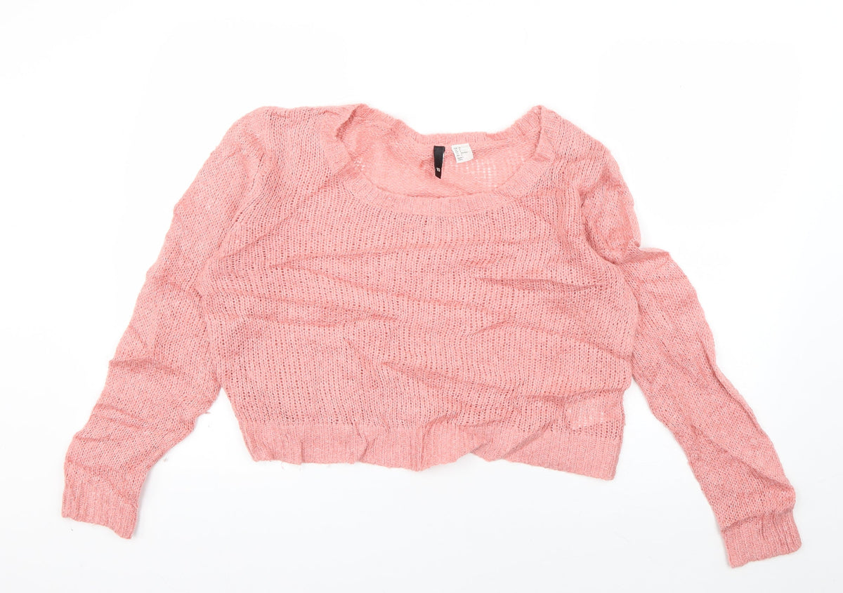 Additional front view of Divided women’s pink scoop neck acrylic jumper, size UK 10