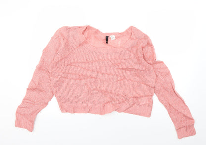 Additional front view of Divided women’s pink scoop neck acrylic jumper, size UK 10