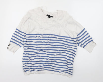 Primark Womens White Crew Neck Striped Viscose Pullover Jumper Size 18