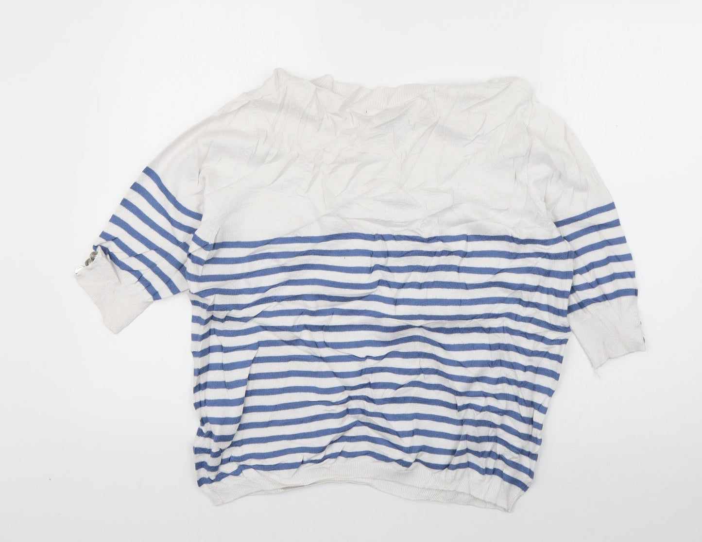 Primark Womens White Crew Neck Striped Viscose Pullover Jumper Size 18