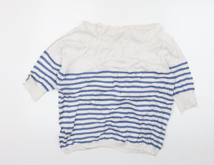 Primark Womens White Crew Neck Striped Viscose Pullover Jumper Size 18