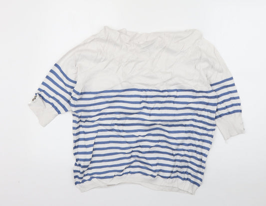 Primark Womens White Crew Neck Striped Viscose Pullover Jumper Size 18