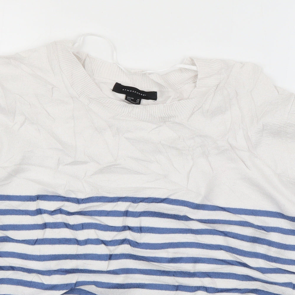 Primark Womens White Crew Neck Striped Viscose Pullover Jumper Size 18