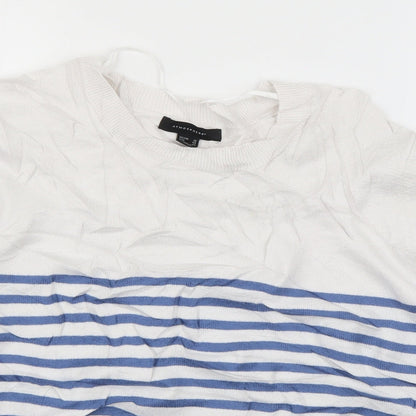 Primark Womens White Crew Neck Striped Viscose Pullover Jumper Size 18