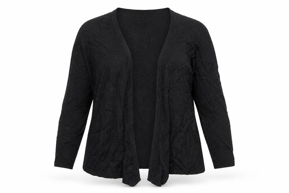 Front view of M&Co women’s black v-neck viscose cardigan jumper, size UK 12