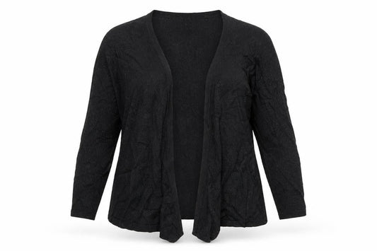 Front view of M&Co women’s black v-neck viscose cardigan jumper, size UK 12