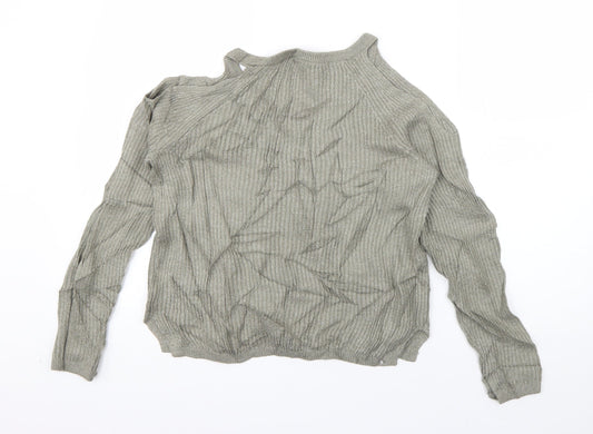 Garage Womens Green High Neck  Acrylic Pullover Jumper Size S   - cut out shoulder