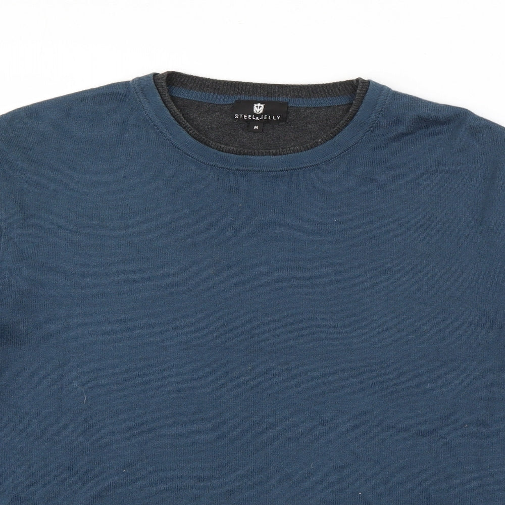 Steel & Jelly Mens Blue Round Neck  Cotton Pullover Jumper Size M