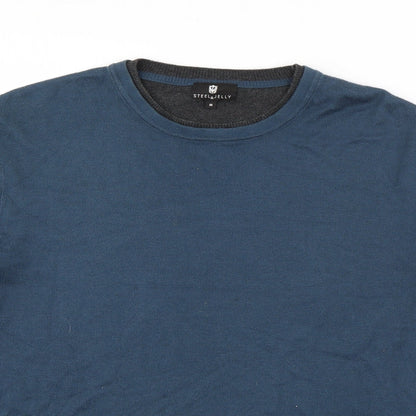 Steel & Jelly Mens Blue Round Neck  Cotton Pullover Jumper Size M