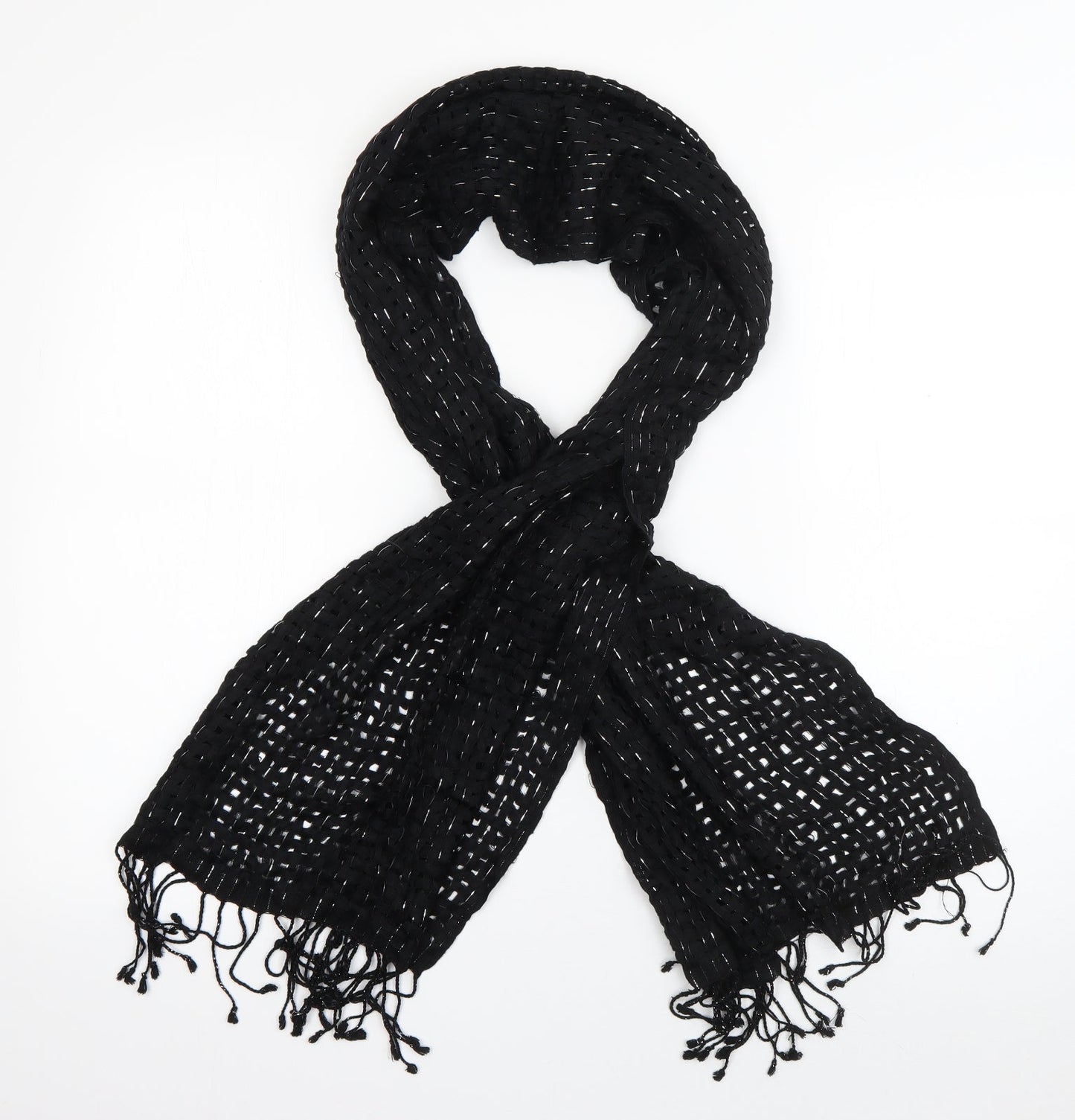 Preworn Womens Black  Acrylic  Scarf    - open knit