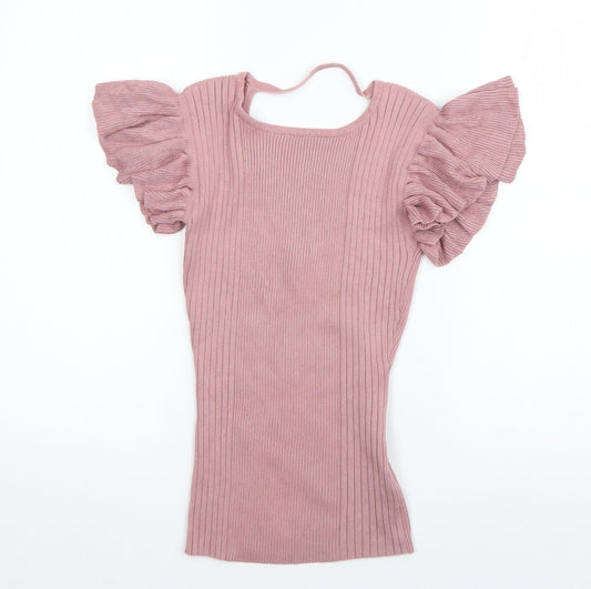 Apricot Womens Pink Boat Neck  Viscose Pullover Jumper Size 10   - open back