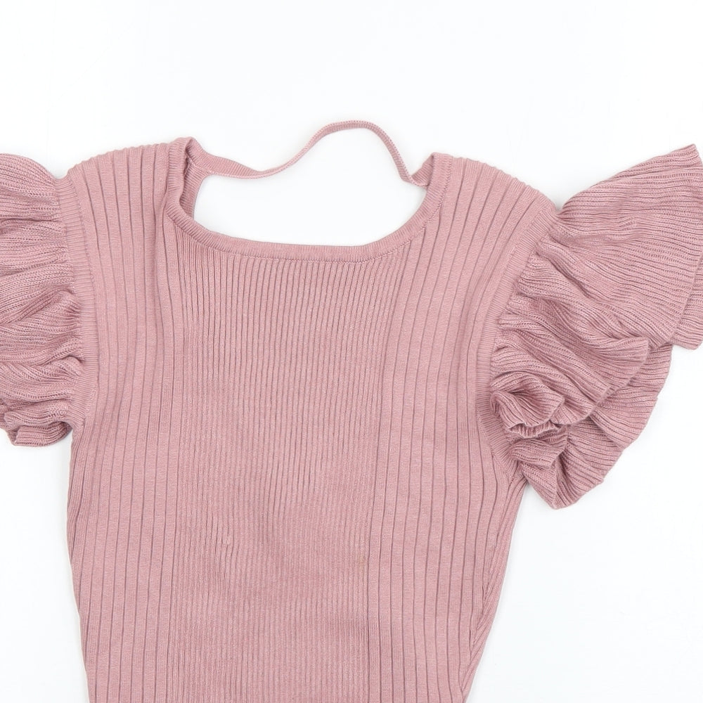 Womens UK Size 10 Apricot Pink Pullover Jumper