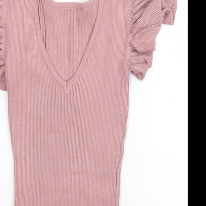 Womens UK Size 10 Apricot Pink Pullover Jumper