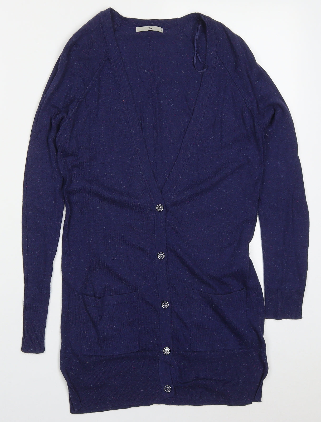 TU Womens Blue V-Neck  Cotton Cardigan Jumper Size 8