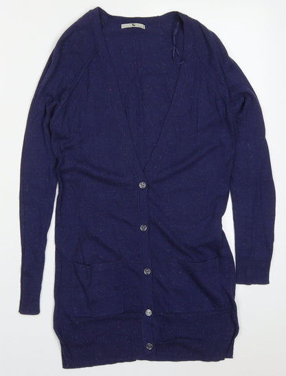 TU Womens Blue V-Neck  Cotton Cardigan Jumper Size 8