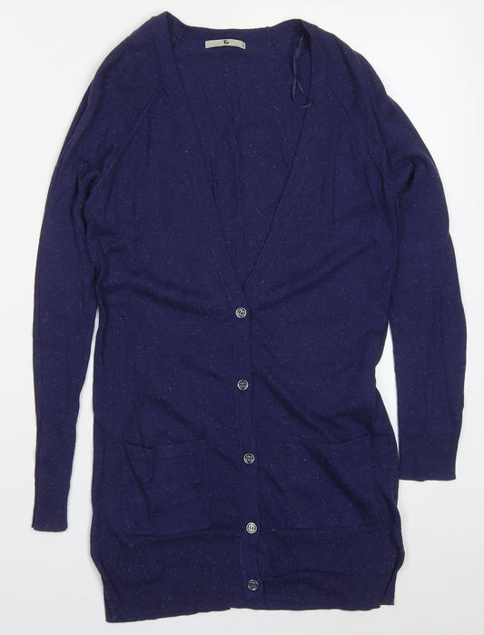 TU Womens Blue V-Neck  Cotton Cardigan Jumper Size 8