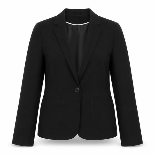 Front view of Select women’s black polyester jacket suit jacket, size UK 14
