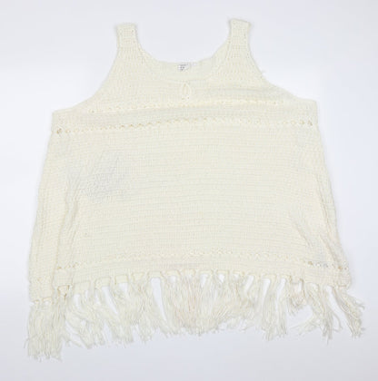 Somedays Lovin Womens Ivory Round Neck  Acrylic Vest Jumper Size L
