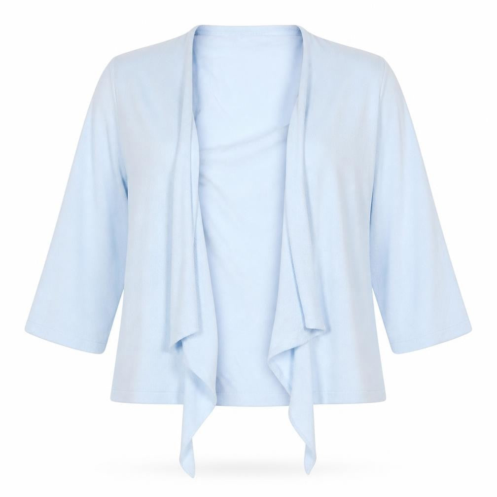 Front view of BHS women’s blue v-neck acrylic cardigan jumper, size UK 18