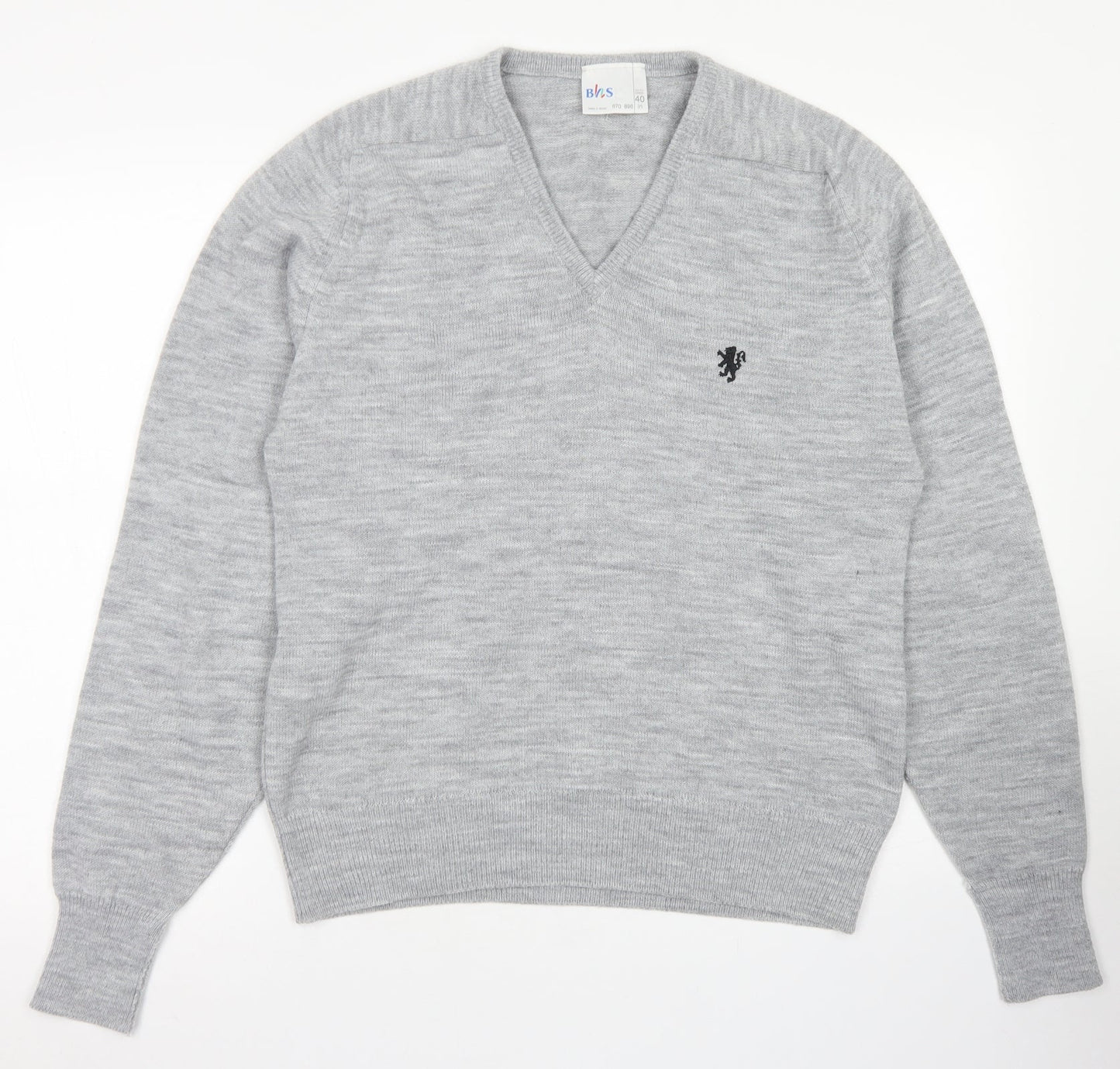 BHS Mens Grey V-Neck  Acrylic Pullover Jumper Size L