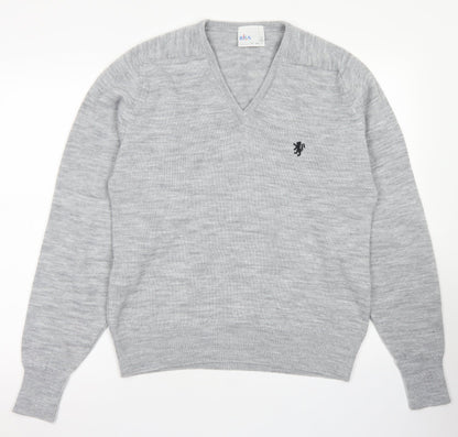 BHS Mens Grey V-Neck  Acrylic Pullover Jumper Size L