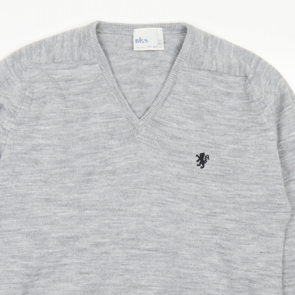 BHS Mens Grey V-Neck  Acrylic Pullover Jumper Size L