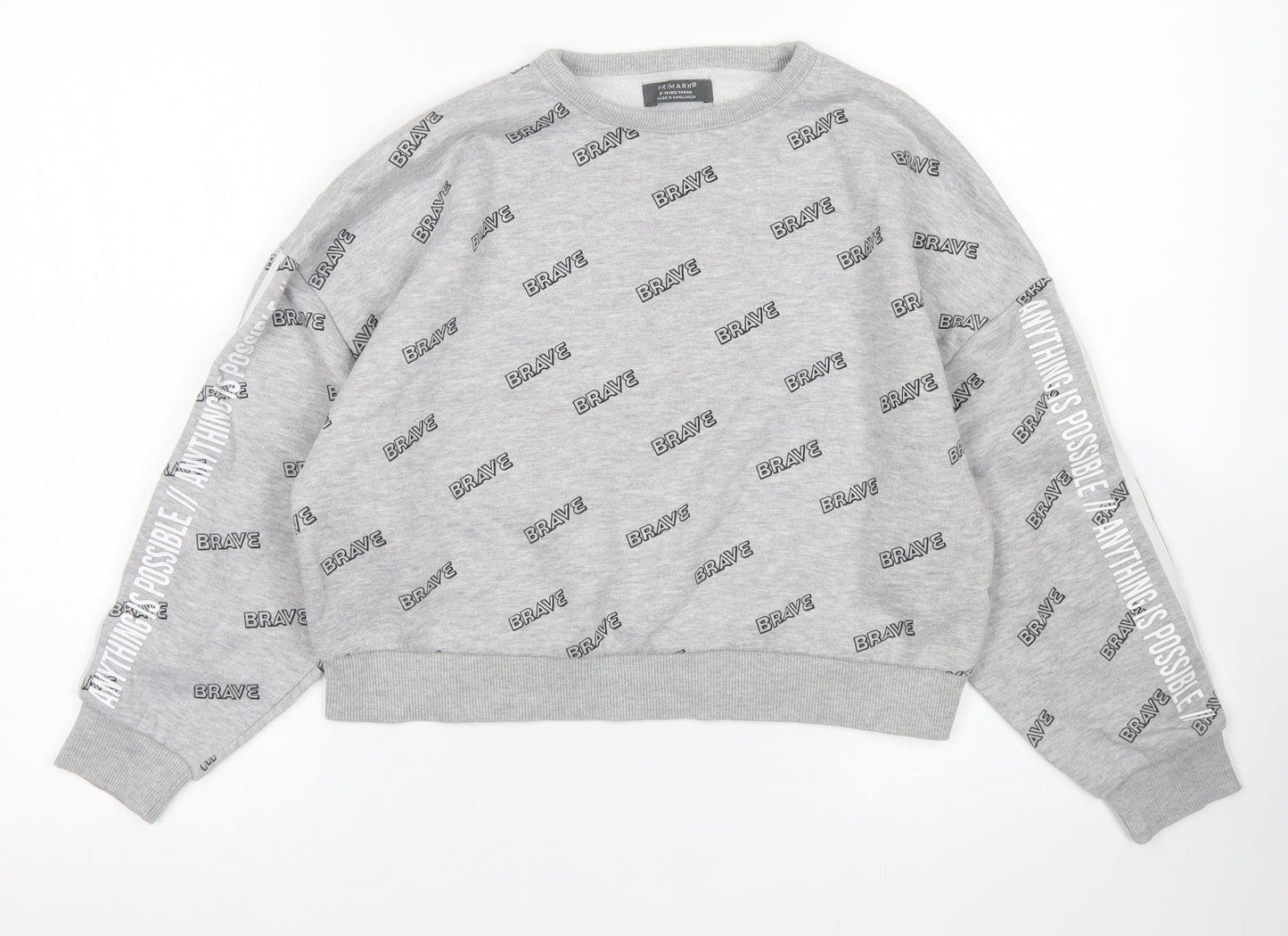 Primark Girls Grey Spotted Cotton Pullover Sweatshirt Size 9-10 Years   - Cropped