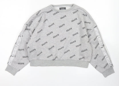 Primark Girls Grey Spotted Cotton Pullover Sweatshirt Size 9-10 Years   - Cropped