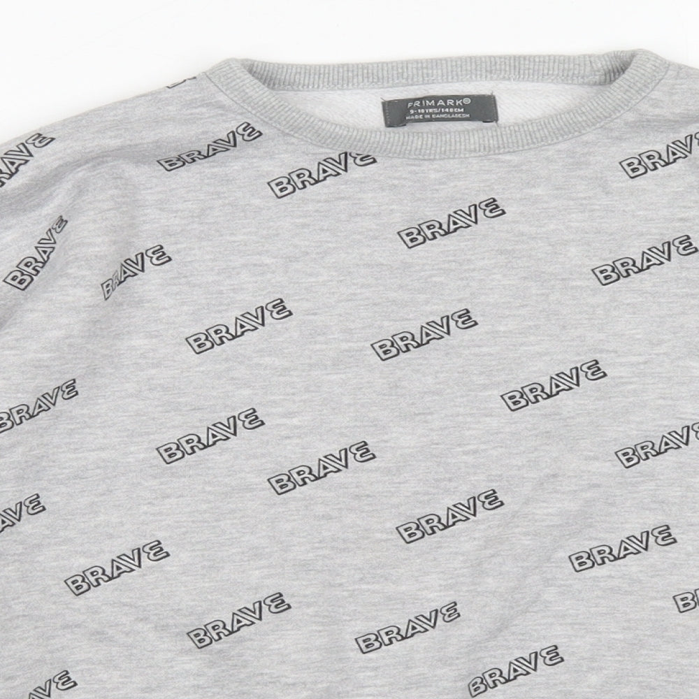 Primark Girls Grey Spotted Cotton Pullover Sweatshirt Size 9-10 Years   - Cropped