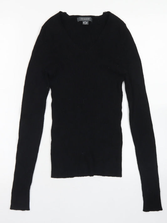 Primark Womens Black V-Neck  Acrylic Pullover Jumper Size S