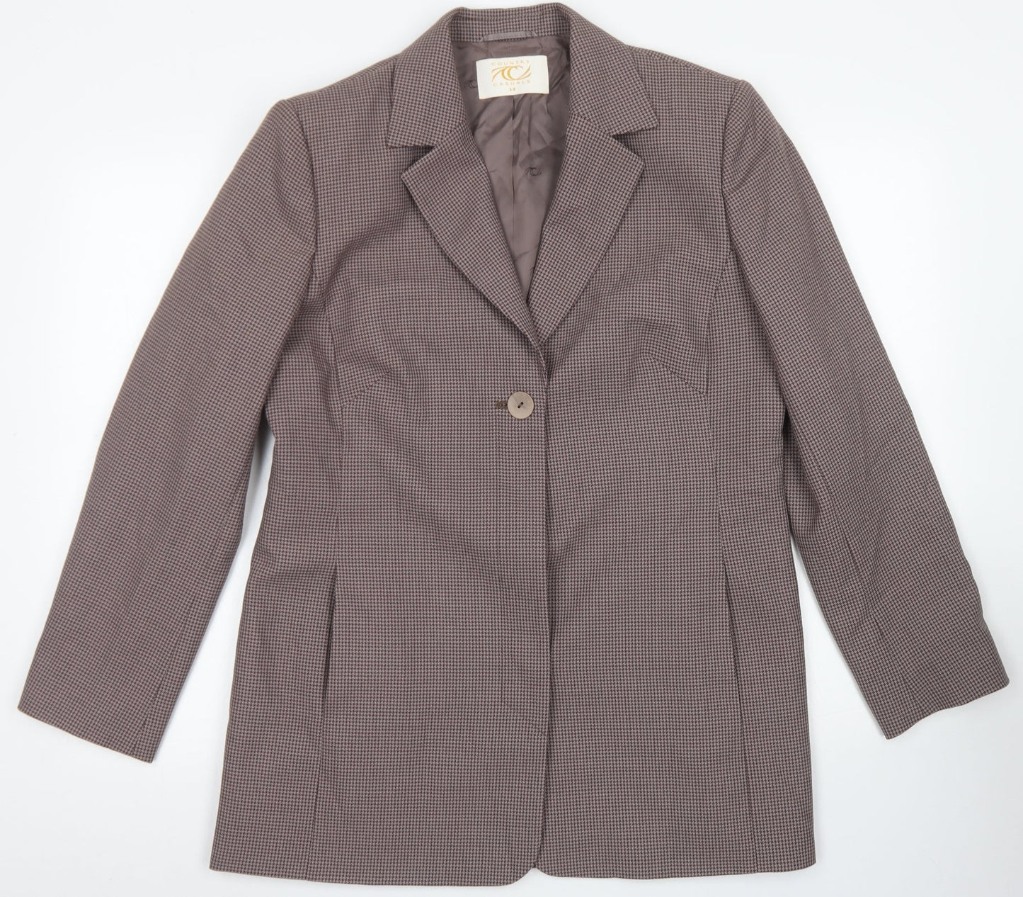 Country Casuals Womens Pink Houndstooth Polyester Jacket Blazer Size 14