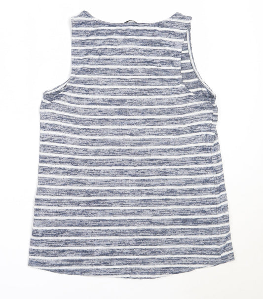 TU Womens Blue Striped Polyester Basic Tank Size 8 Round Neck